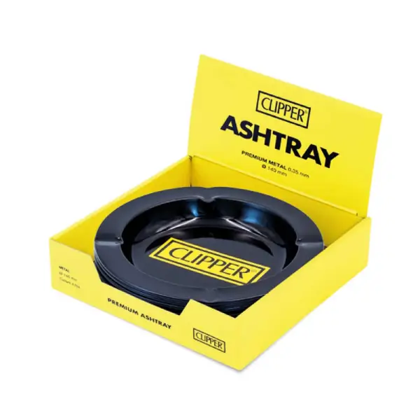 Metal Ashtray Clipper Logo Black