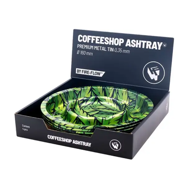 Metal Coffeeshop Ashtray Green Leaves